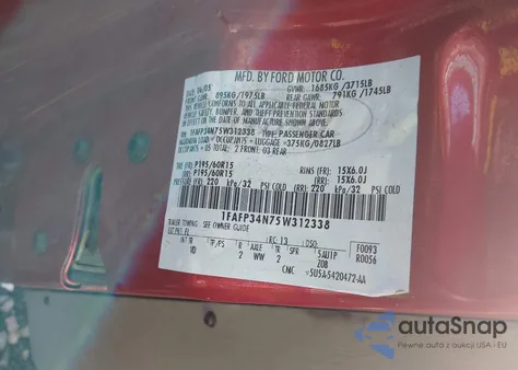 2005 Ford Focus Zx4 из США, поврежденный, VIN 1FAFP34N75W312338